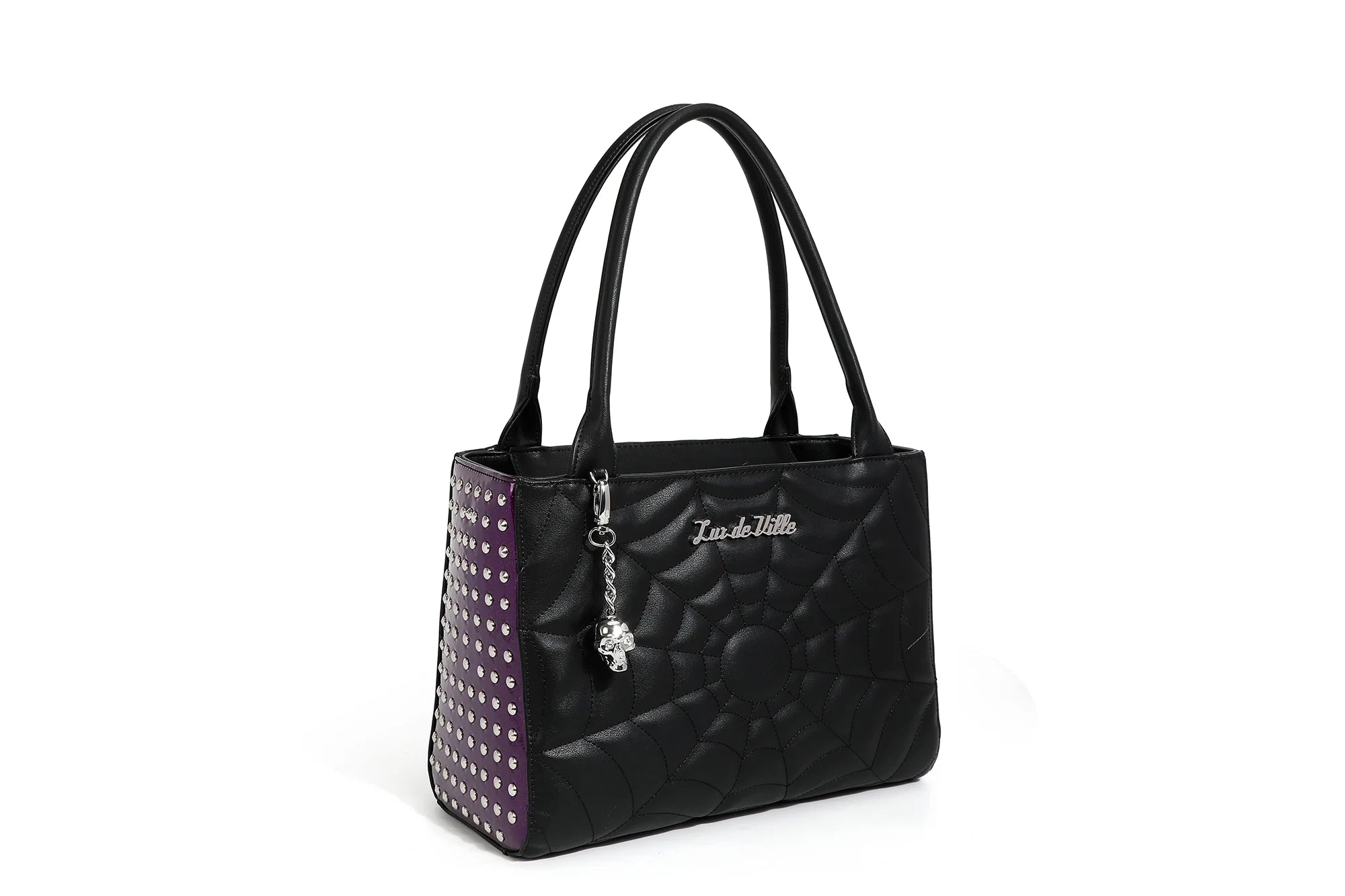 Black Matte with Purple Sparkle Spider Web Medium Tote