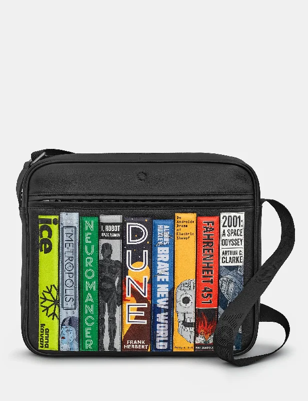 Sci-Fi Bookworm Black Leather Messenger Bag