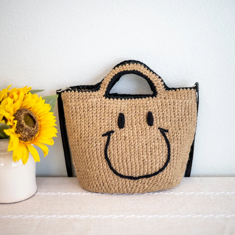 Elena Handbags Twine Woven Smiley Face Bag