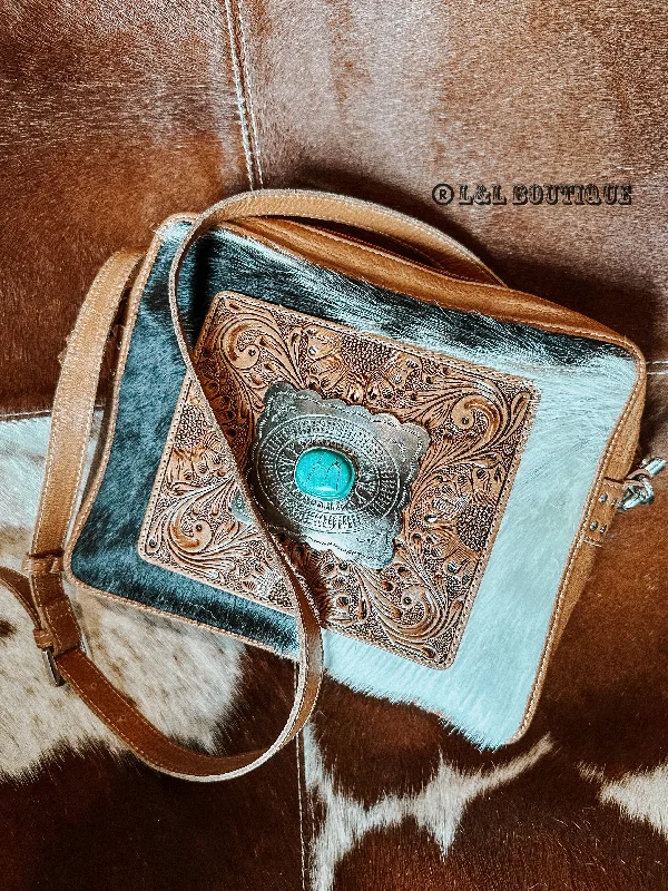 Mirage Tooled Leather Turquoise Crossbody