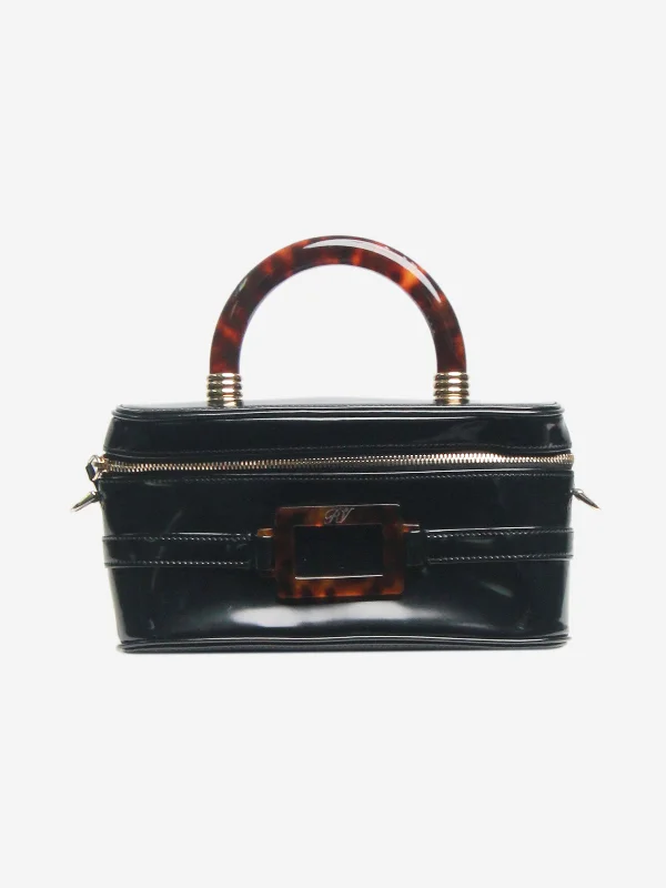 Black tortoiseshell top handle bag