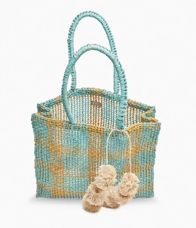 Olive Straw Tote Bag In Aqua