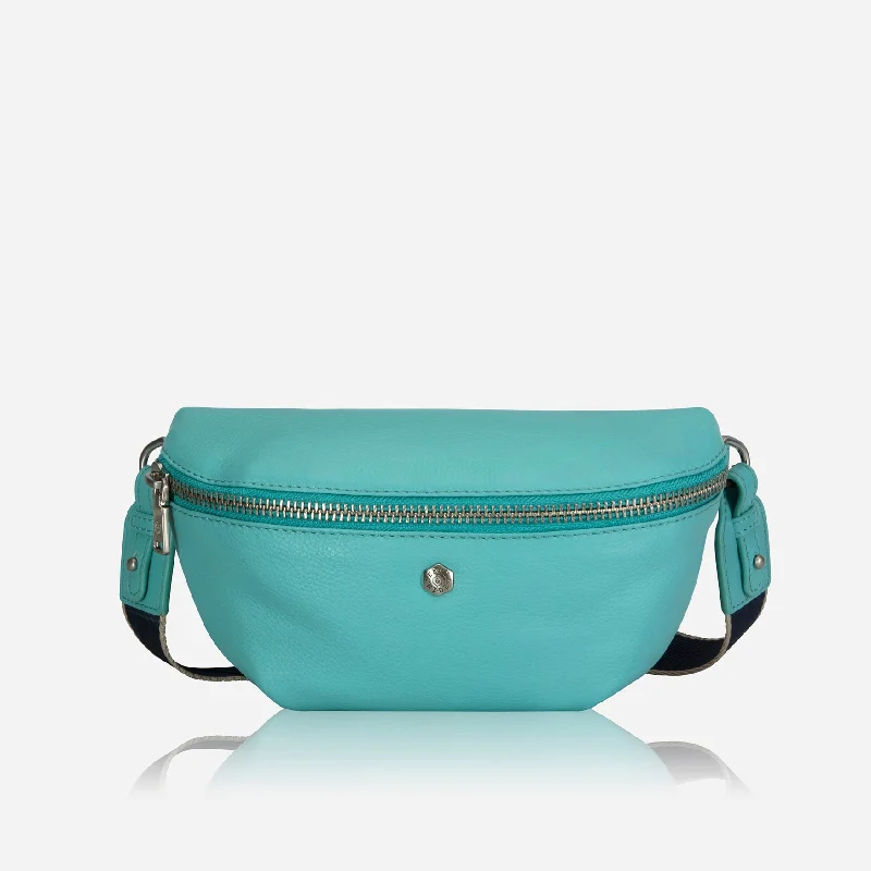 Osaka Slim Ladies Leather Waist Bag, Blue Beetle