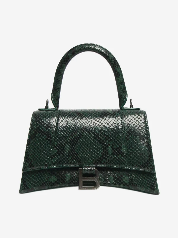 Dark green and black small Hourglass snakeskin bag