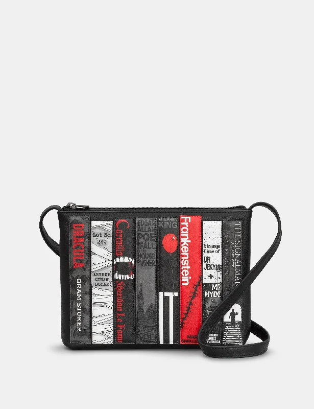 Horror Bookworm Black Leather Cross Body Bag