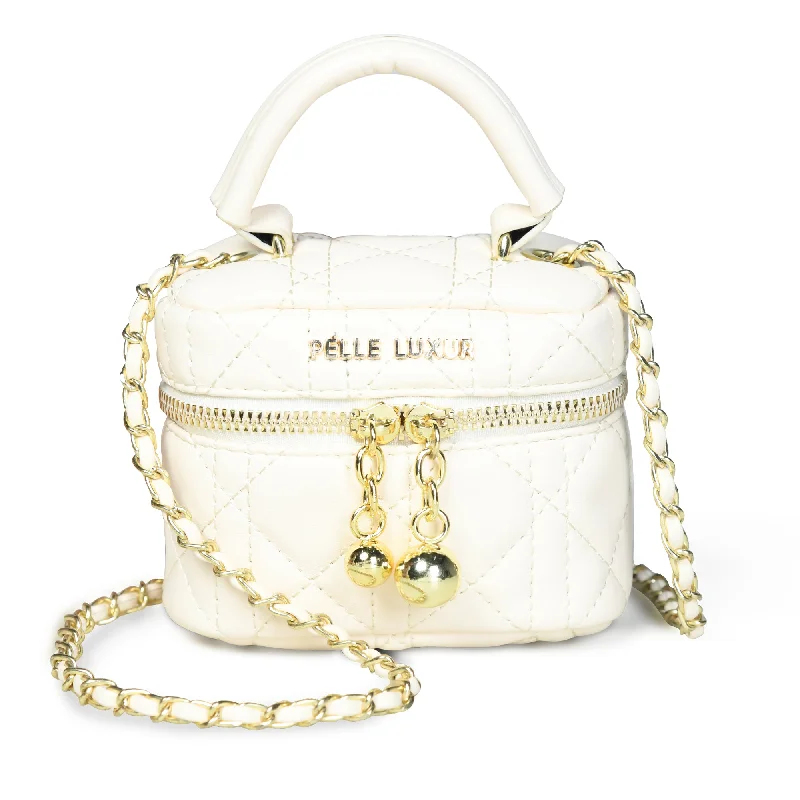 Sleek and Stylish: Pelle Luxure Women's Small Sling Bag in White and Black