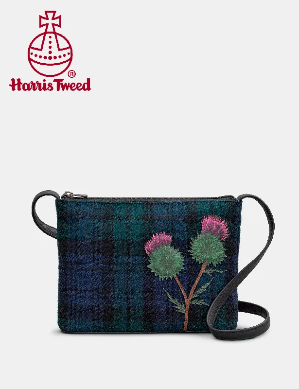 Highland Thistle Harris Tweed & Leather Cross Body Bag