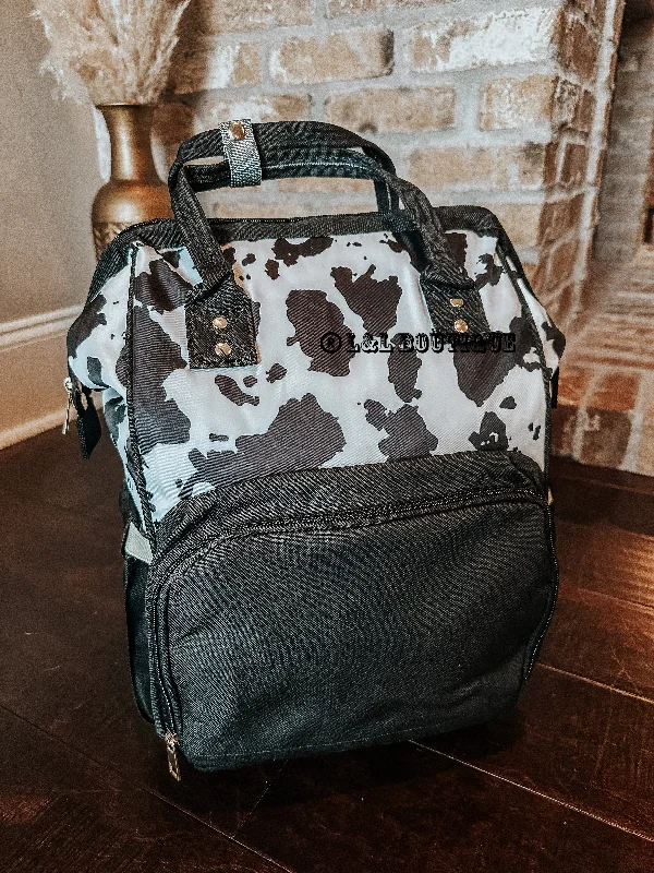 Western Diaper Bag Black & White Cow