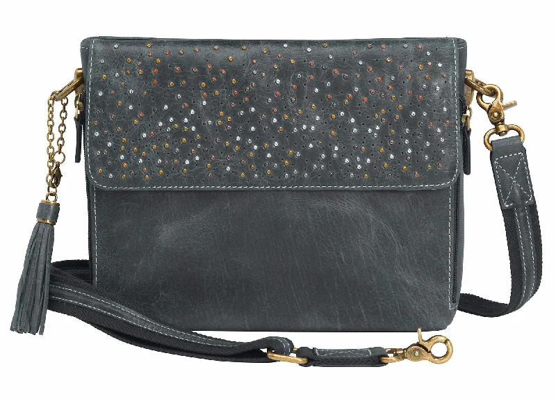 Leather Shoulder Clutch—Gray