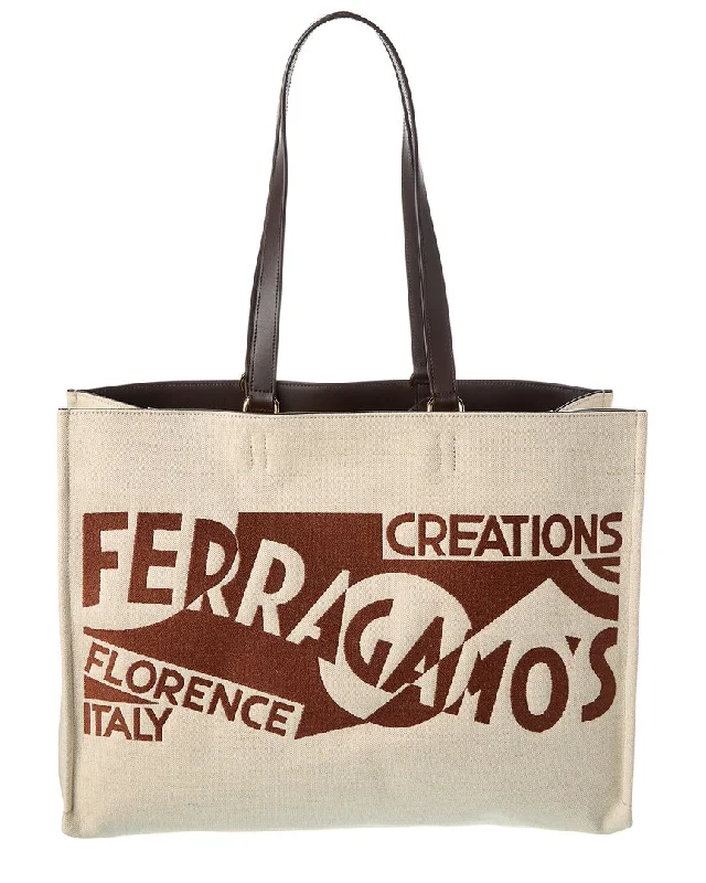 Ferragamo Logo Large Leather-Trim Tote