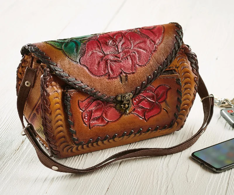 Red Flower Tooled Leather Barrel