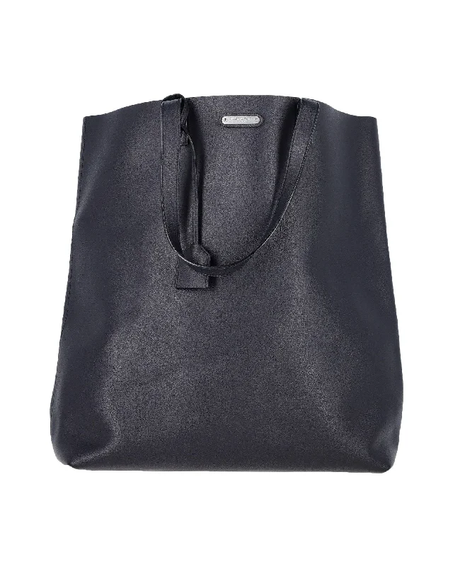 Saint Laurent Bold Shopping Tote Bag in Black Calfskin Leather