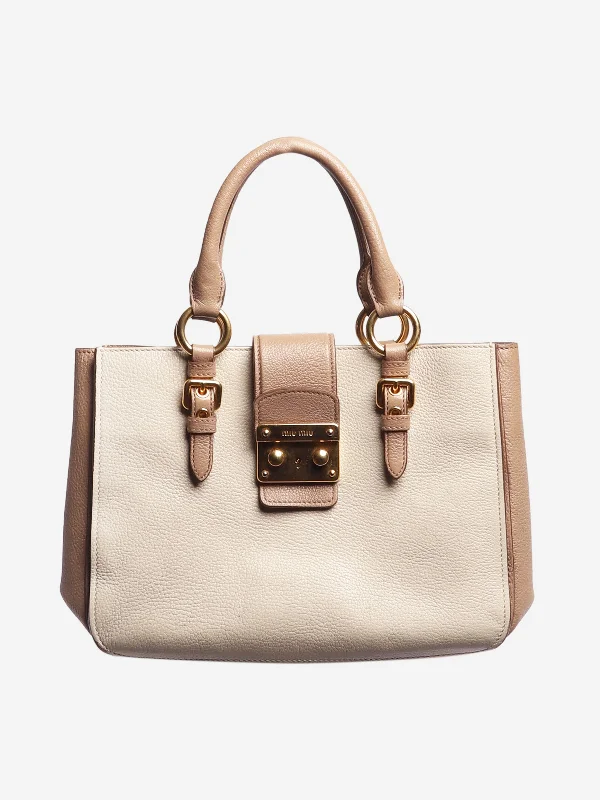 Cream leather top handle bag