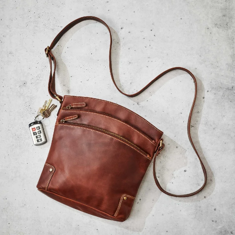 Brown Leather Arc Top Crossbody