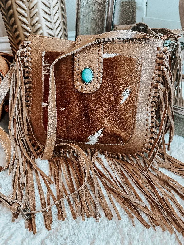 Old Mine Turquoise Leather Fringe Crossbody