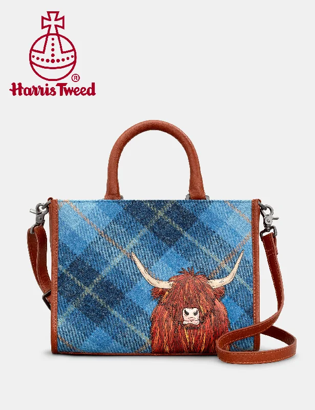 Highland Cow Harris Tweed & Leather Multiway Grab Bag