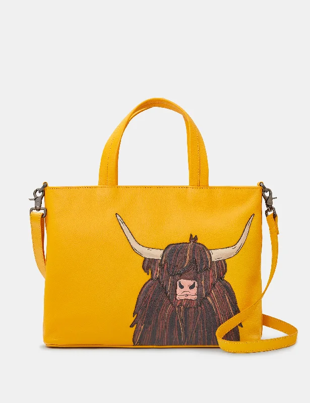 Highland Cow Yellow Leather Multiway Grab Bag