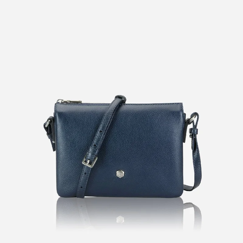 Slim Ladies Leather Crossbody, Metallic Indigo