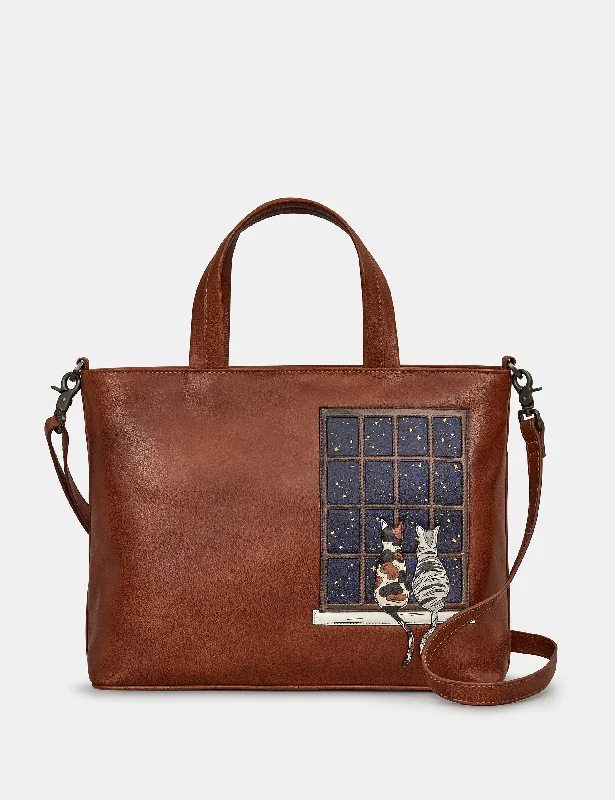 Midnight Cats Brown Leather Multiway Grab Bag