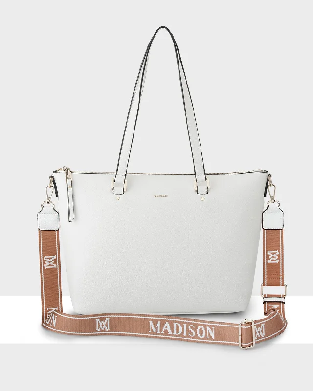 Vivian Medium Zip Top Tote With Monogram Stripe Strap