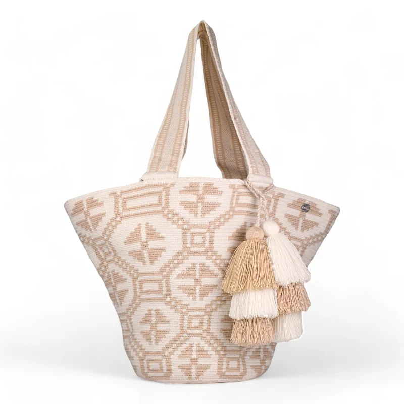 Handmade White & Beige Wayuu Tote Bag