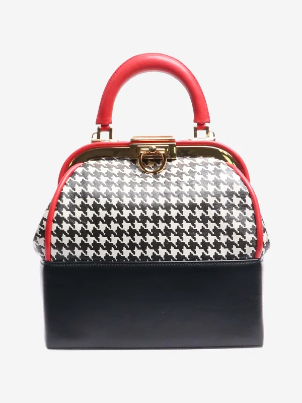 Black houndstooth top handle bag