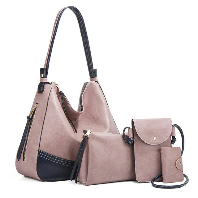 Elegant Tassel Leather Shoulder Handbag 4 Sets Hobo Bag