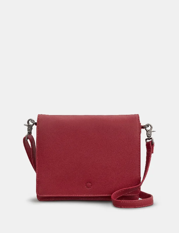 Stanton Cherry Red Leather Flap Over Cross Body Bag