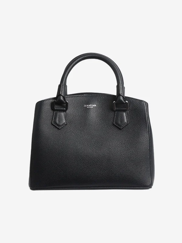 Navy textured leather top-handle bag