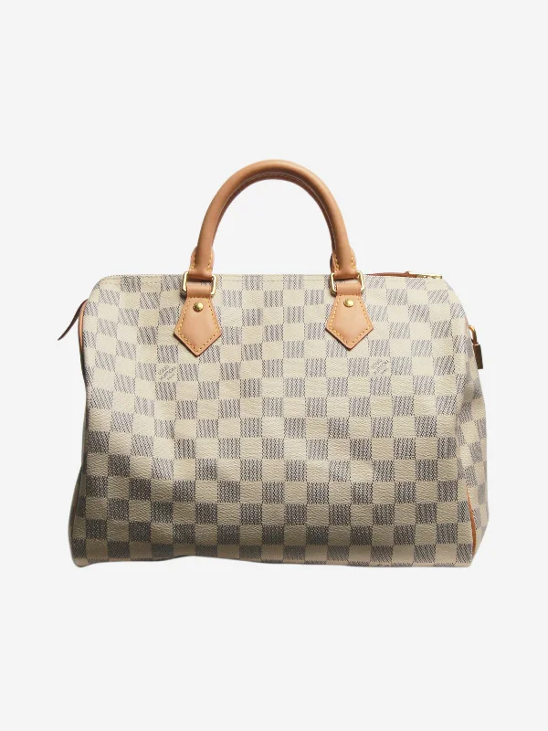 Cream Damier Azure Speedy 30 top handle bag