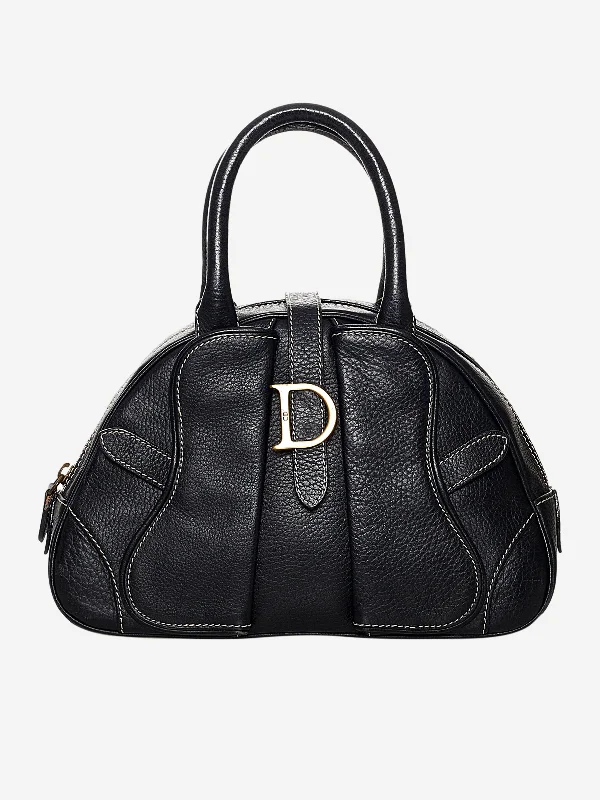 Black double saddle leather dome bag