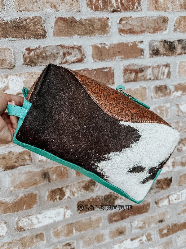 Tyler Turquoise Cowhide Makeup Bag