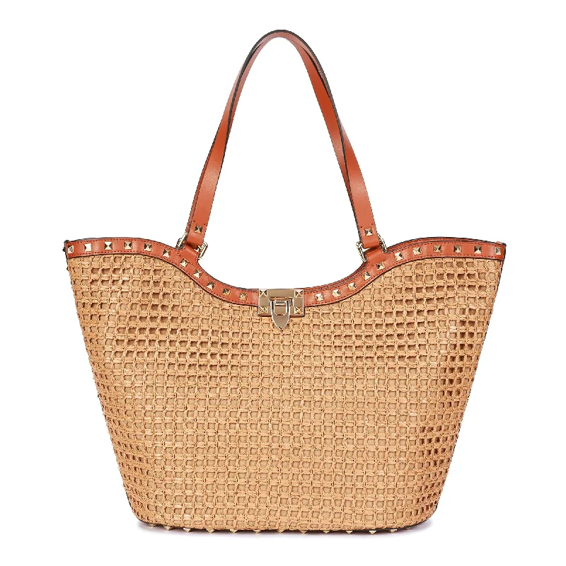 Raffia & Leather Large Tote Bag