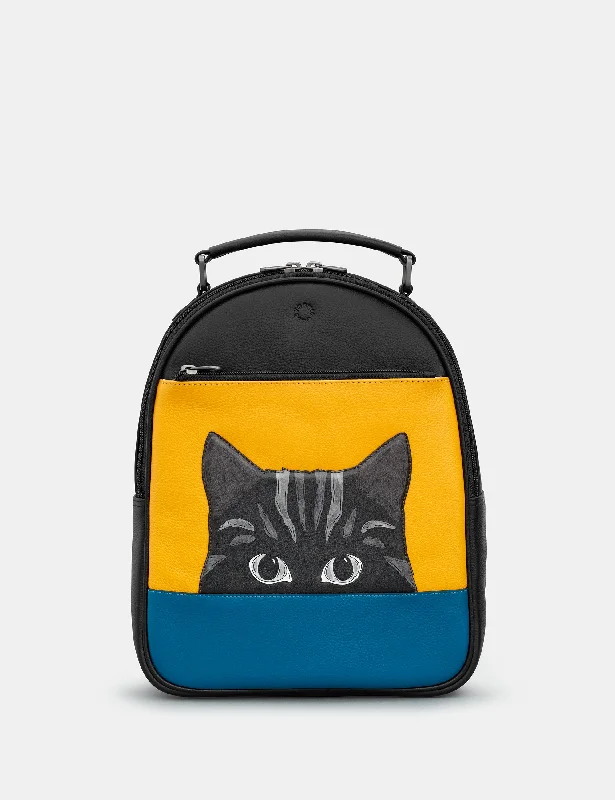 Cat Colour Block Leather Backpack