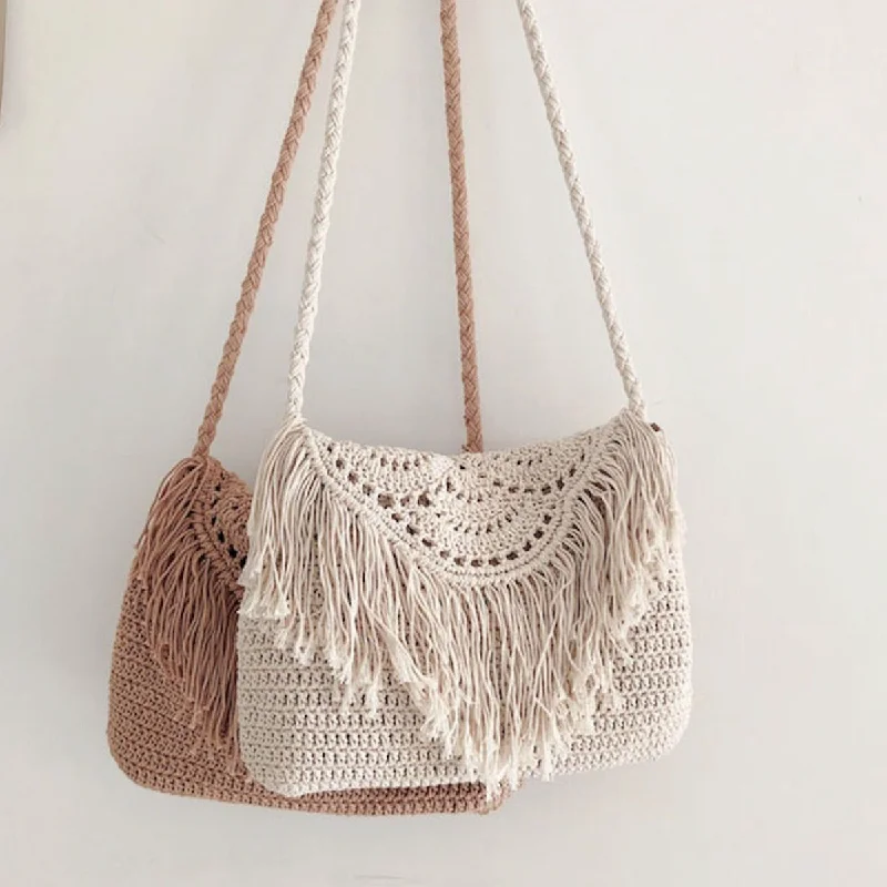 Elena Handbags Handmade Bohemian Tassel Beach Bag