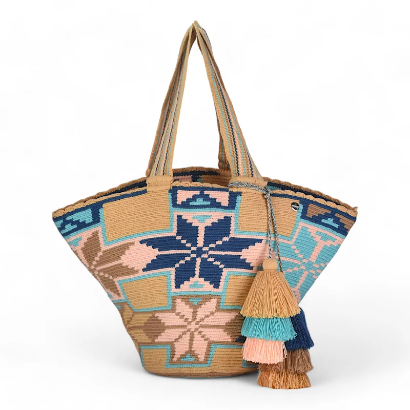 Handmade Tote Bag with Star-Shaped Flower Design