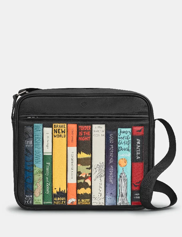 Bookworm Black Leather Messenger Bag