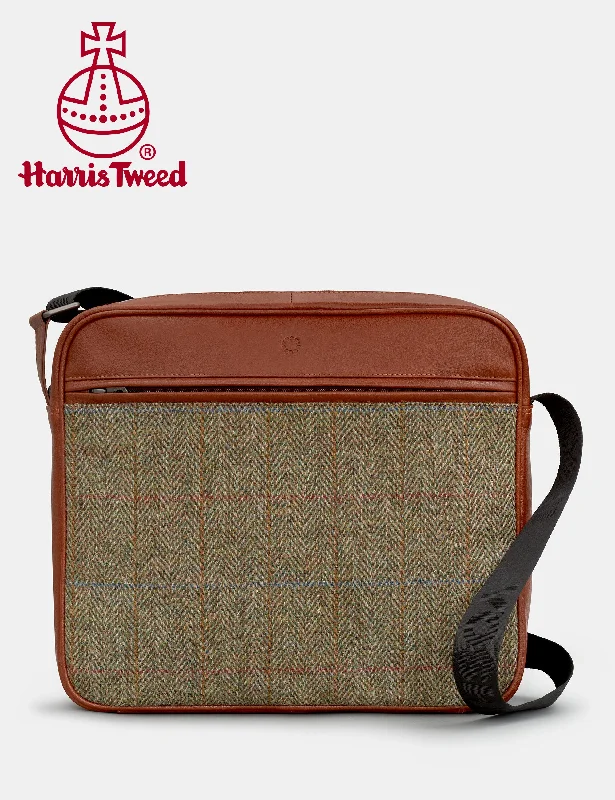 Harris Tweed & Brown Leather Messenger Bag