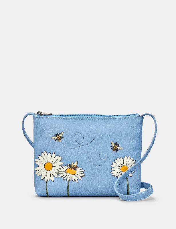 Bee Happy Blue Leather Cross Body Bag