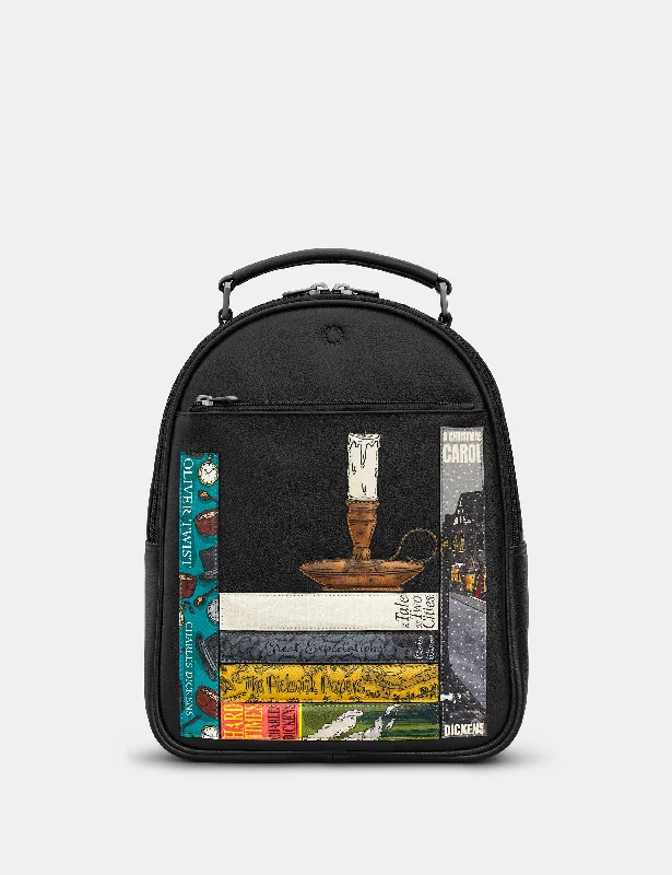 Dickens Bookworm Black Leather Backpack