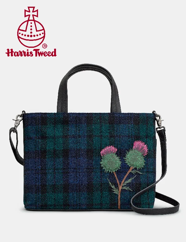 Highland Thistle Harris Tweed & Leather Multiway Grab Bag