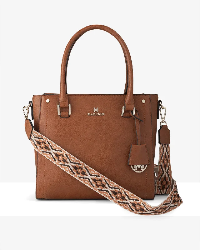 Angie Medium 3 Compartment Satchel Bag + Aztec Bag Strap