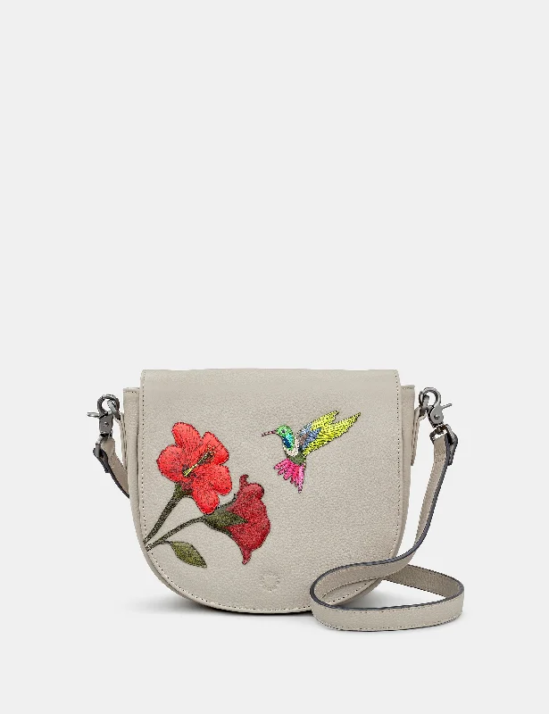 Petal And Feather Flap Over Leather Cross Body Bag