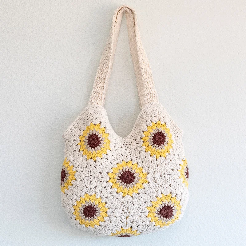 Elena Handbags Handmade Crochet Sunflower Granny Square Tote