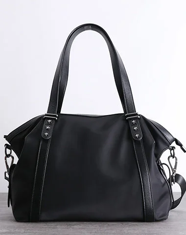 Nylon Leather Shoulder Handbags Womens Black Nylon Travel Purse Nylon Handbag Work Purse for Ladies