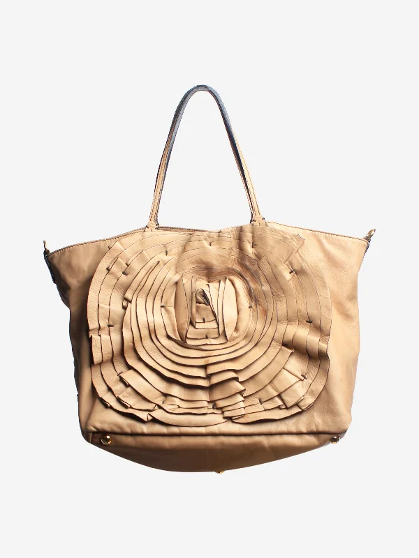 Brown Petale rose top handle bag