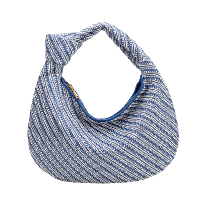 Cher Blue Raffia Large Shoulder Bag - FINAL SALE