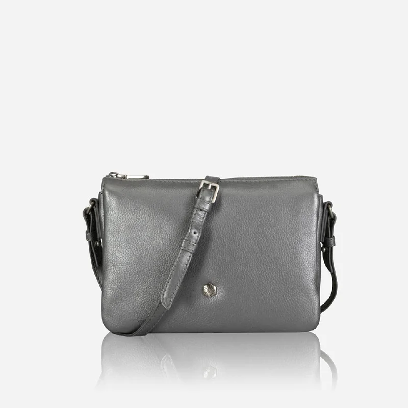 Slim Ladies Leather Crossbody, Metallic Silver