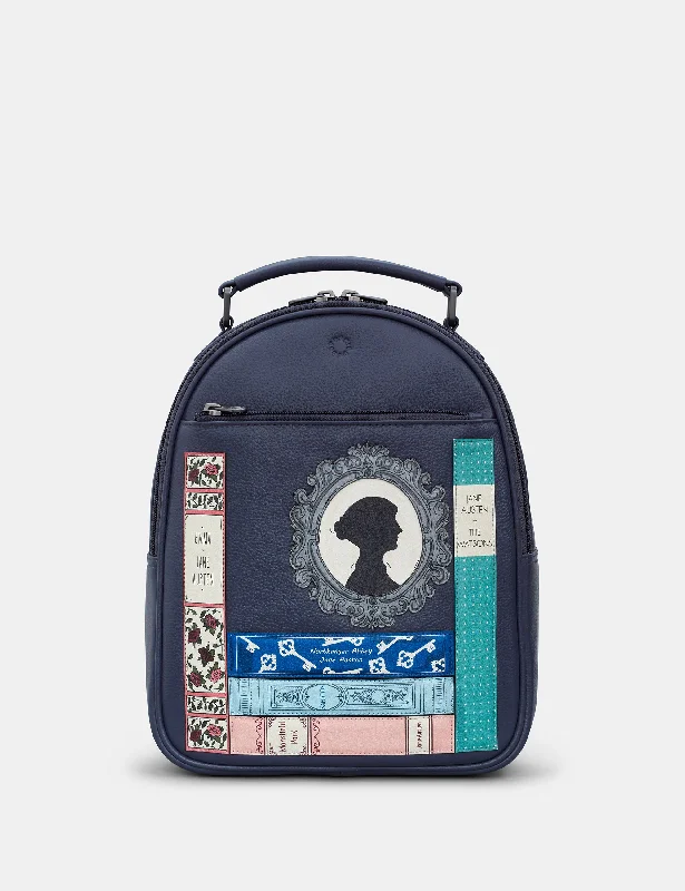 Jane Austen Bookworm Navy Leather Backpack