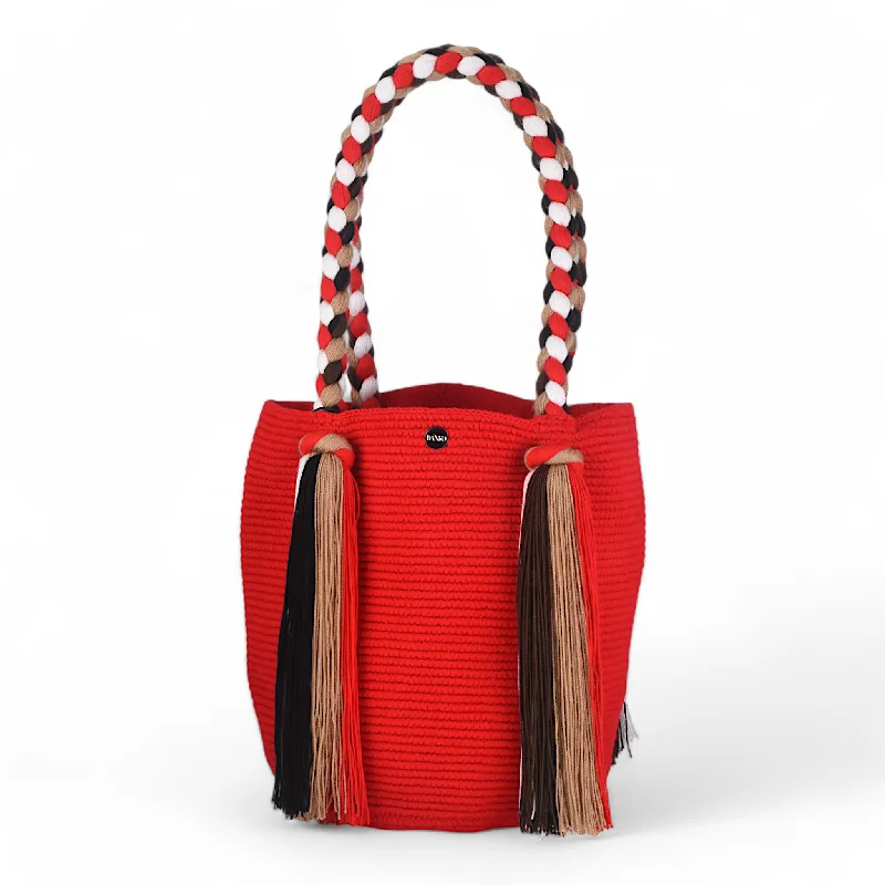 Handmade Red Tote Bag with Long Tassels